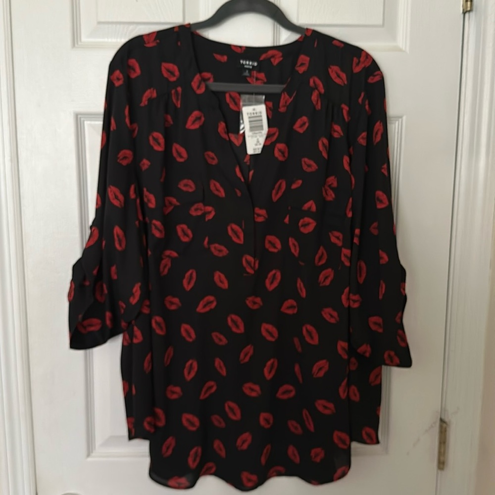 Black 3/4 Length Sleeve Lips Georgette Harper Torrid Blouse - Size 3 (22/24)